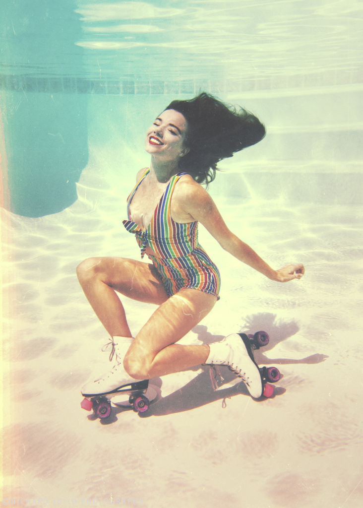 Model Underwater in Roller Skates