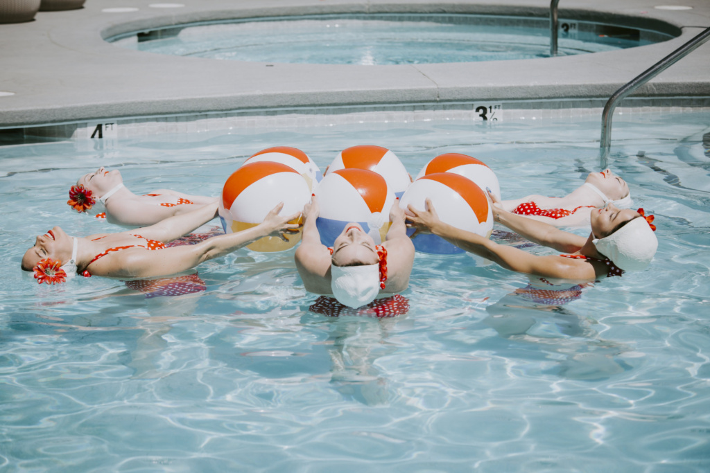 Wet Swim Show - Pin Up Girls with Beach Balls In