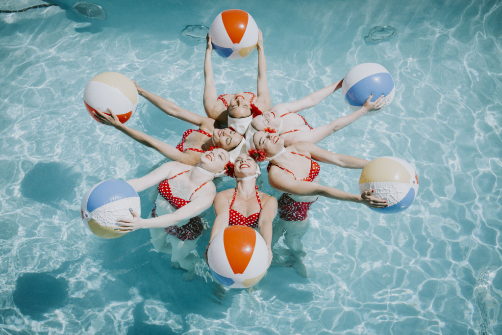 Wet Swim Show - Pin Up Girls with Beach Balls Out